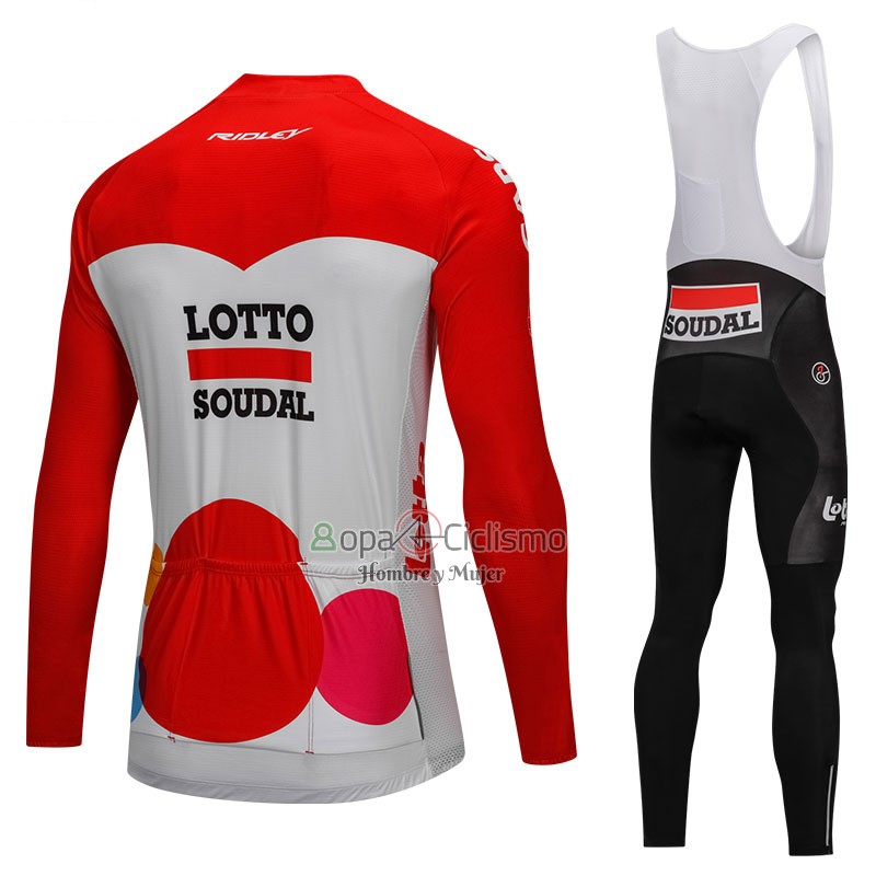 Lotto Soudal Ropa Ciclismo Culotte Largo 2018 Mangas Largas Blanco y Rojo
